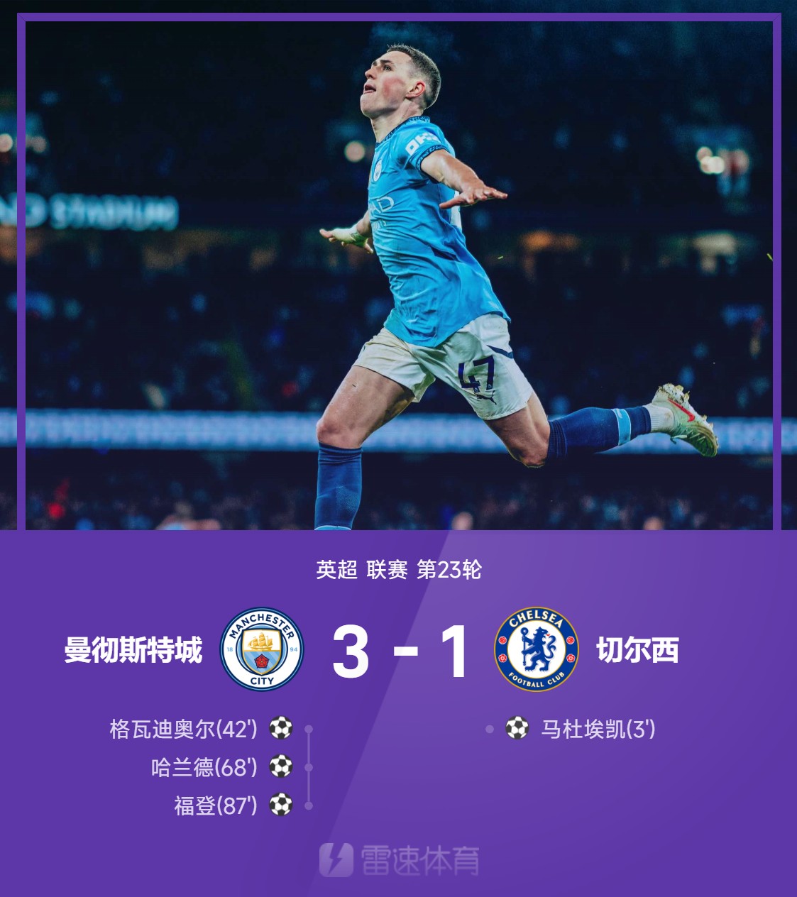 包含切尔西主场击败曼城，取得胜利复仇的词条
